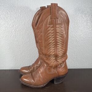 Vintage SANDERS Cognac Brown Leather Cowboy Boots Womens Size 6.5 E Style 12460